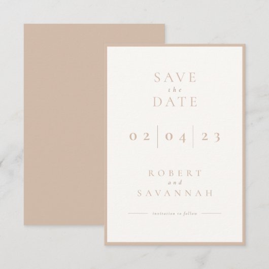 Beige Minimalistische Save the Date-Karte Date (Vorne/Hinten)