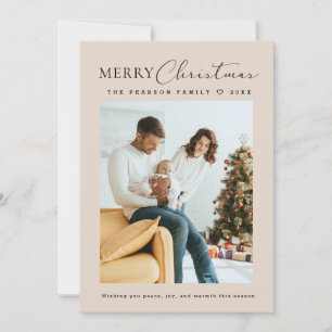 Beige minimalistische Weihnachtsfamilienfoto Feiertagskarte