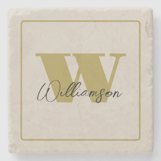 Beige minimalistischer personalisierter goldener A Steinuntersetzer