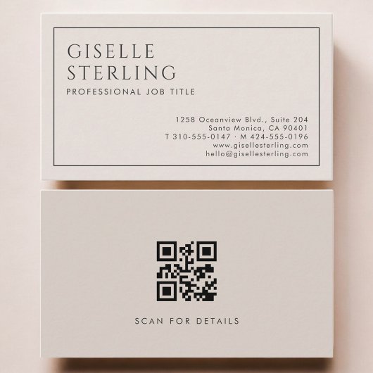 Beige minimalistischer QR-Code Professional Visitenkarte