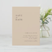 Beige Minimalistischer Text und Foto Save the Date Einladung (Stehend Vorderseite)