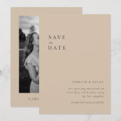 Beige Minimalistischer Text und Foto Save the Date Einladung (Vorne/Hinten)