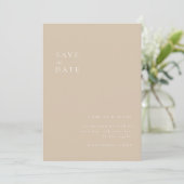 Beige Minimalistischer Text und Foto Save the Date Einladung (Stehend Vorderseite)