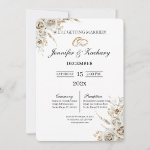 Beige mit Blumenstrauß Hochzeit  Einladung