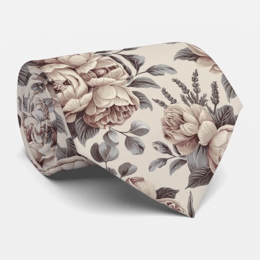 Beige mit Floral Krawatte (Gerollt)