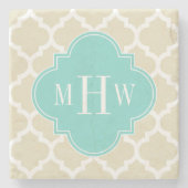 Beige, mit marokkanischer #5 Türkis 3 Initialmonog Steinuntersetzer (Vorderseite)