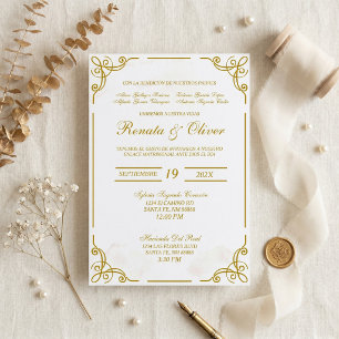 Beige mit Rahmen-Kalligrafie spanische Hochzeit Einladung