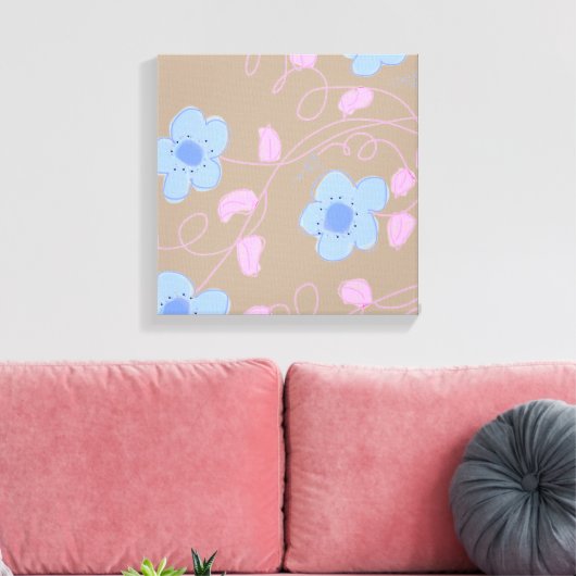 Beige mit rosa und blauer Flora Leinwanddruck (Insitu (Wohnzimmer))