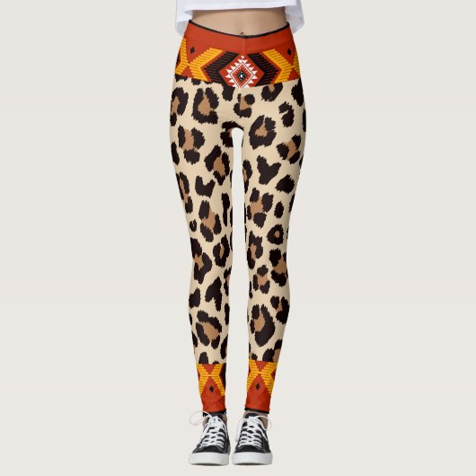 Beige Mix tiger Muster Capri Leggings (Vorderseite)