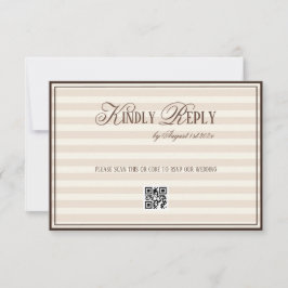 Beige Mocca Striped Old Money Wedding QR code RSVP Karte