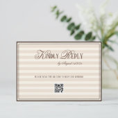 Beige Mocca Striped Old Money Wedding QR code RSVP Karte (Stehend Vorderseite)