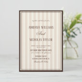 Beige Mocca Stripes Wedding Einladung (Stehend Vorderseite)