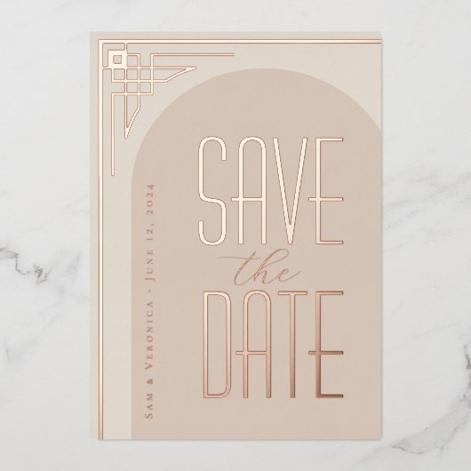 Beige Modern Deko Arch Folieneinladung (Vorderseite)