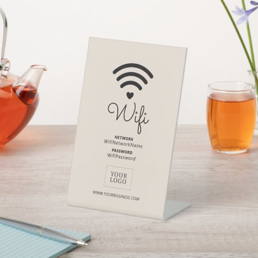 Beige Modern Heart Business Wifi Passwortsign Sockelschild (In SItu)