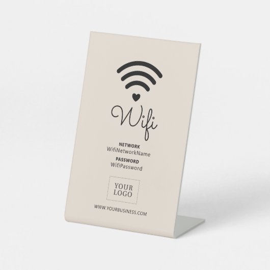 Beige Modern Heart Business Wifi Passwortsign Sockelschild (Vorderseite)