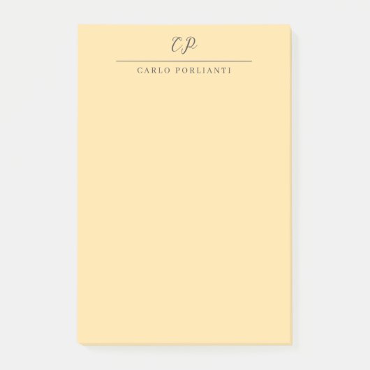 Beige Modern Monogrammed Calligraphy Plain Name Post-it Klebezettel (Vorderseite)