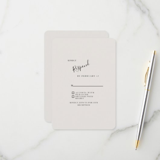 Beige Modern Wedding RSVP gerundet (Vorderseite/Rückseite Beispiel)