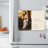 Beige Modern Whimsical Script Boho Save the Date Magneteinladung