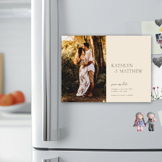 Beige Modern Whimsical Script Boho Save the Date Magneteinladung