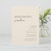 Beige Modern Whimsical Script Bridesmaids Luncheon Einladung (Stehend Vorderseite)