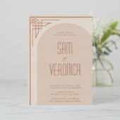 Beige Moderne Deko Arch Foil Einladung (Stehend vorne)