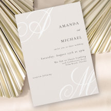 Beige Moderne Elegant Minimal Mongram Wedding