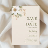 Beige Moderne Hochzeit mit floralfarbenem Foto Save The Date