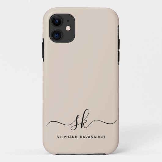 Beige Moderne Minimale Anfangsbezeichnung Monogram Case-Mate iPhone Hülle (Rückseite)