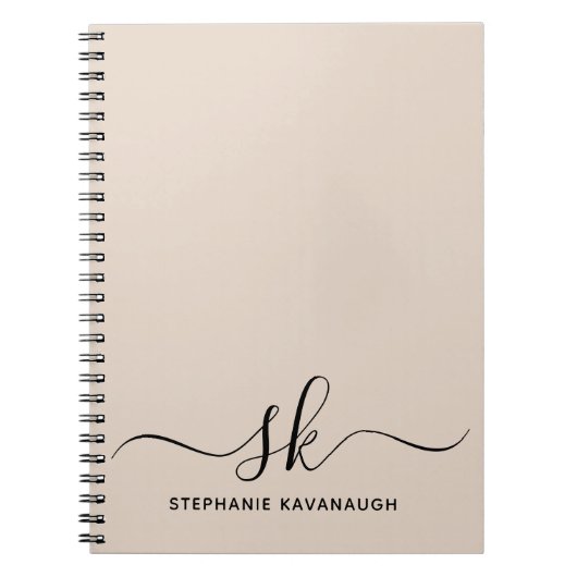 Beige Moderne Minimale Anfangsbezeichnung Monogram Notizblock (Vorderseite)