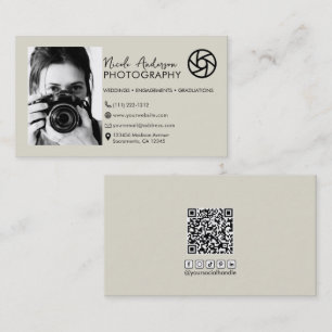 Beige moderne minimale Front-Logo-Fotografie Foto Visitenkarte