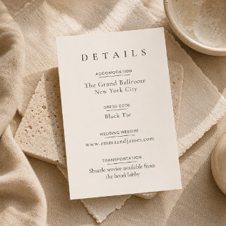 Beige moderne minimalistische Hochzeits-Detailkart RSVP Karte