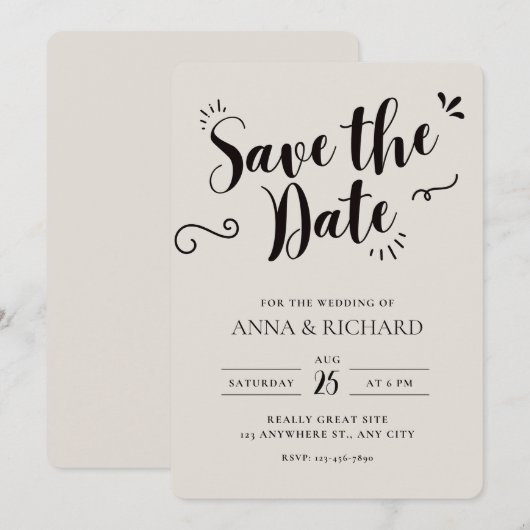 Beige Moderne Save the Date Einladung (Vorne/Hinten)