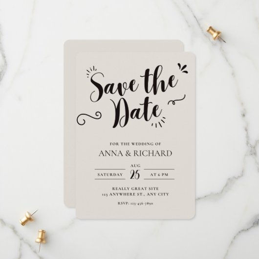 Beige Moderne Save the Date Einladung (Vorderseite/Rückseite Beispiel)