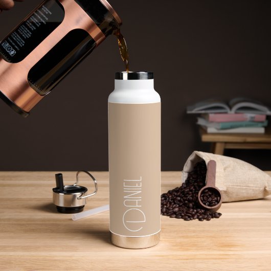 Beige Moderne Typografie Personalisiert Trinkflasche (Kaffee)