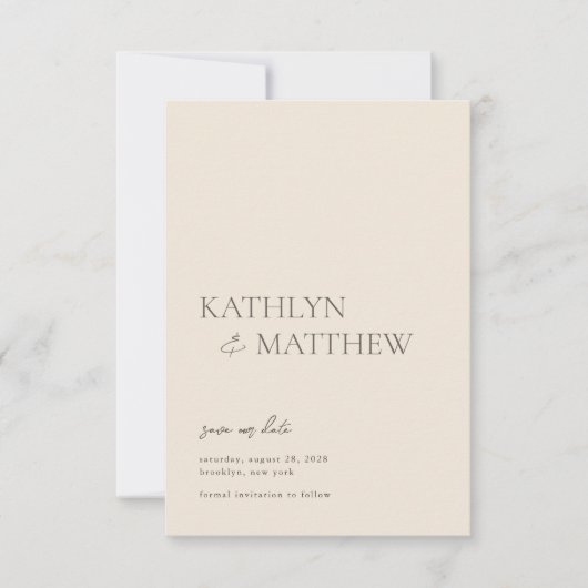 Beige Moderne Whimsikskripte Bohemische Hochzeit Save The Date (Vorderseite)