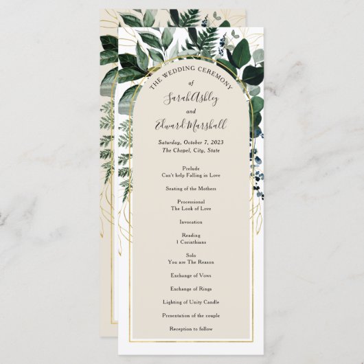 Beige Modernes Botanisches Grünprogramm (Vorne/Hinten)