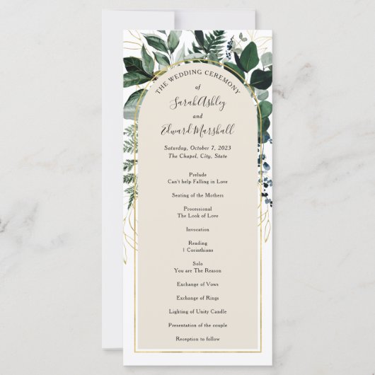 Beige Modernes Botanisches Grünprogramm (Vorderseite)