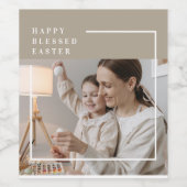 Beige Modernes Foto | Glücklich gesegnetes Ostern Weinetikett (Einzelnes Label)
