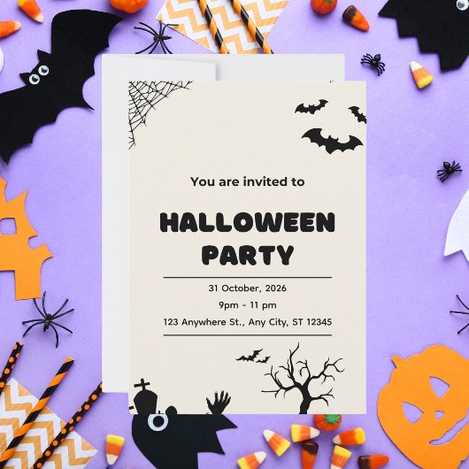 Beige Modernes Halloween-Party Einladung