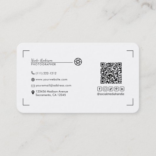 Beige Modernes Minimal-Clean-Logo-Fotografie-Foto Visitenkarte (Rückseite)