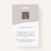 Beige modernes minimales Foto abstrakt Ausweis (Rückseite)