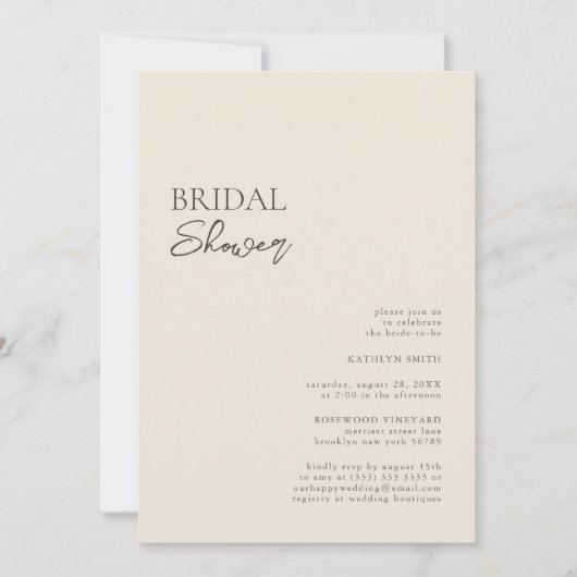 Beige Modernes Whimsikskript-Brautparty Einladung (Vorderseite)