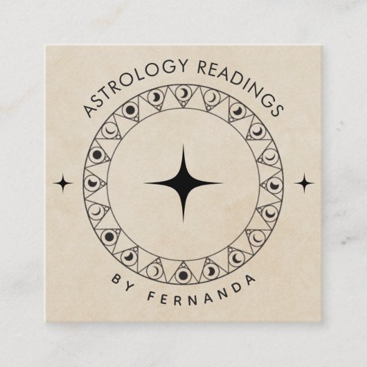 Beige Mondkreislauf Astrologie Readings Spirituell Quadratische Visitenkarte (Vorderseite)