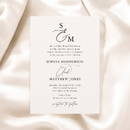 Beige Monogram Calligrafy Formal Wedding Einladung