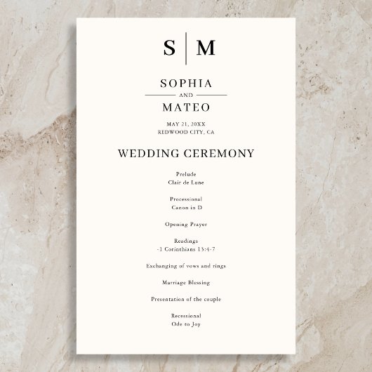 Beige Monogram Classic Wedding Program