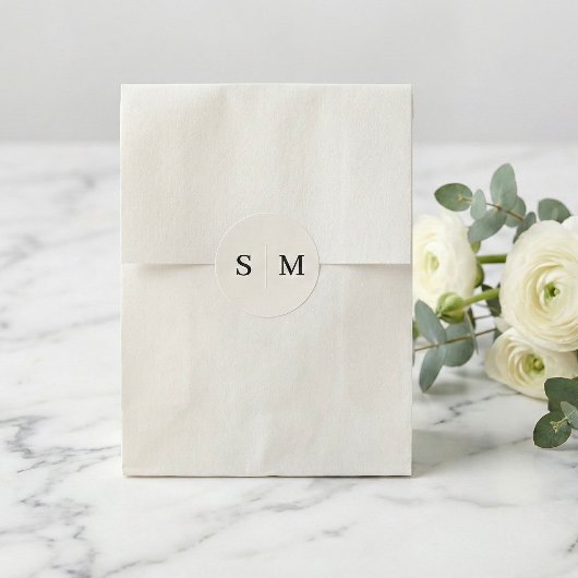 Beige Monogram Elegant Wedding Runder Aufkleber