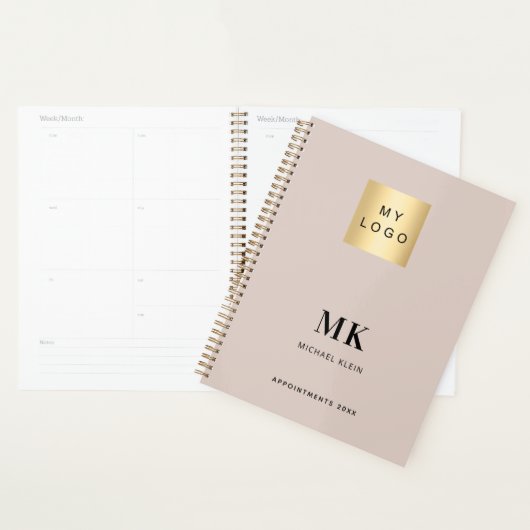 Beige Monogram initials business 2026 Planer (Anzeige)