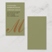Beige Monogram Interior Designer Business Card Visitenkarte (Vorne/Hinten)