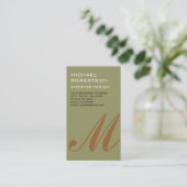 Beige Monogram Interior Designer Business Card Visitenkarte (Stehend Vorderseite)