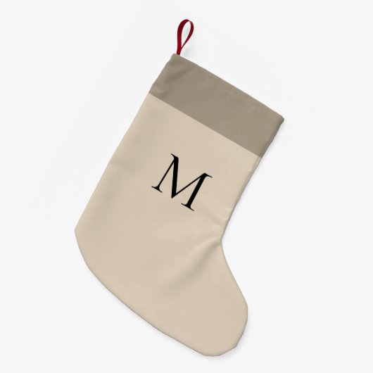 Beige Monogram, modern minimalistisch Kleiner Weihnachtsstrumpf (Vorderansicht (hängend))